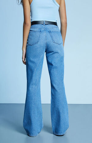 Eco Medium Blue Ripped High Waisted Bootcut Jeans image number 4