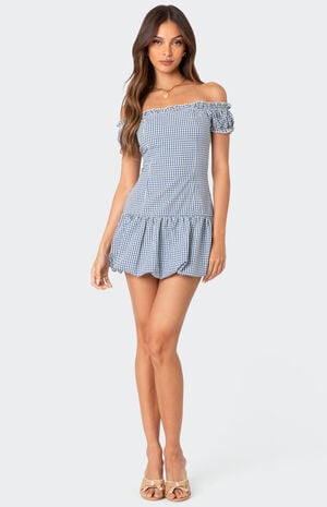 Gingham Off Shoulder Bubble Mini Dress image number 5