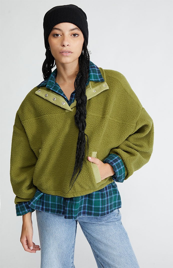 Pacsun Olive Half Snap Mock Neck Cropped Sweatshirt | PacSun