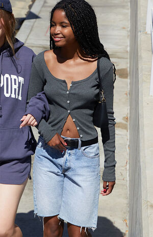 Gray Zelly Button Long Sleeve Top image number 2