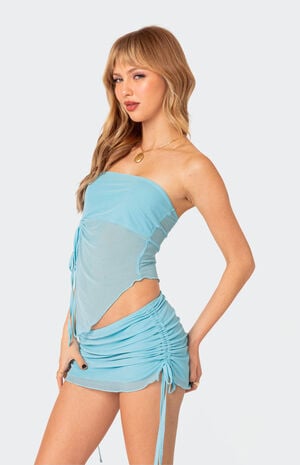 Joy Asymmetric Sheer Mesh Tube Top image number 1