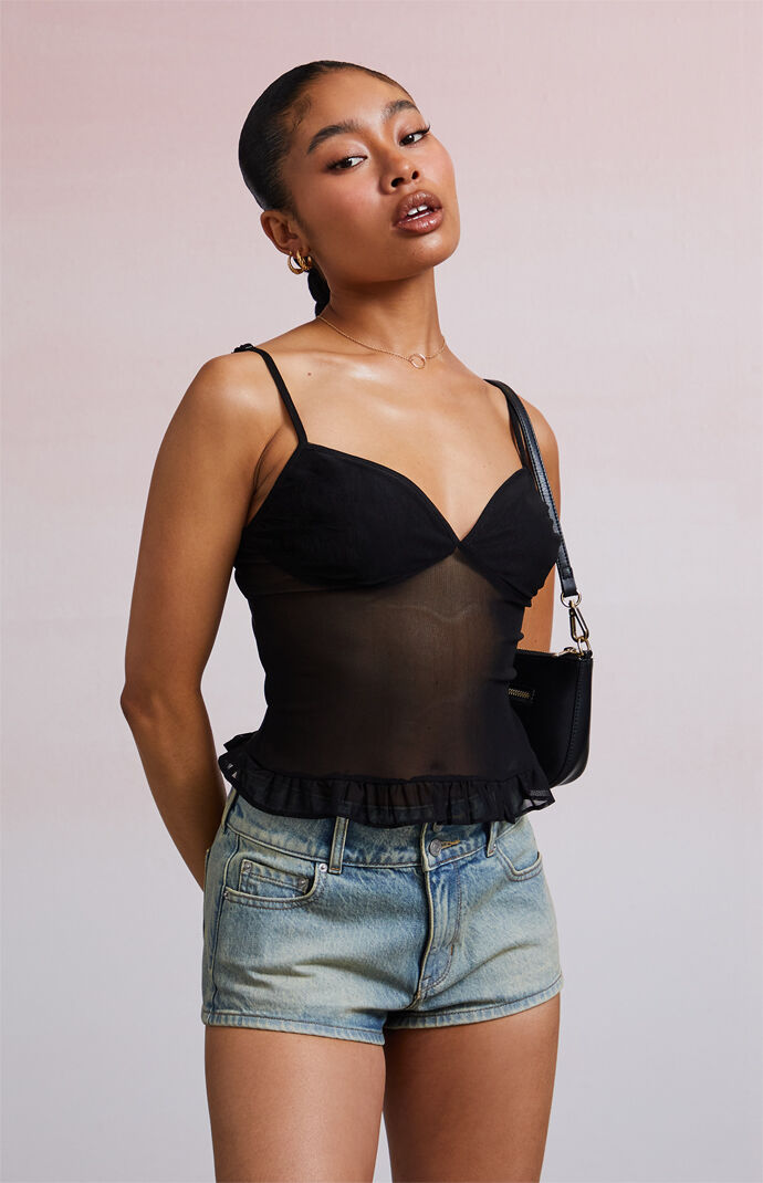 Third Charm Kiki Mesh Sweetheart Ruffle Tank Top | PacSun