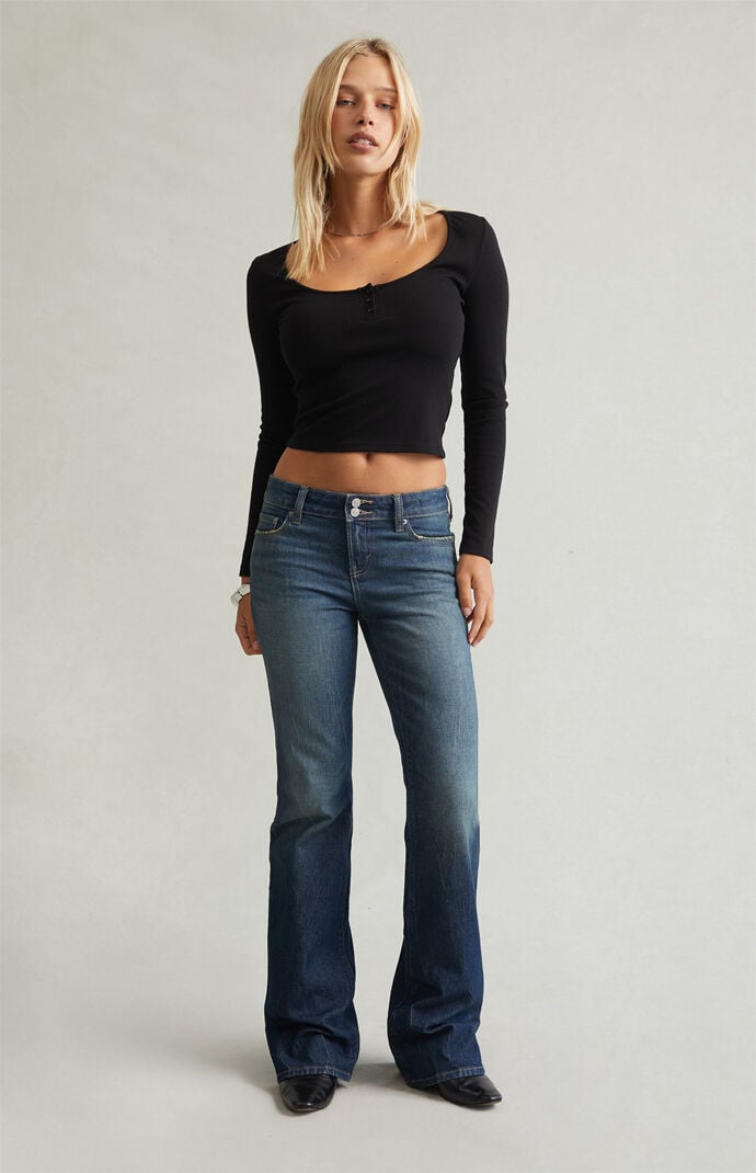 Pacsun Jade Low Rise Bootcut Jeans Stretch Tinted Dark Blue