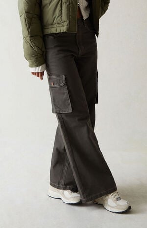 Green High Waisted Wide Leg Cargo Pants image number 3