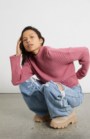 Contrast Ribbed Mock Neck Sweater image number 2