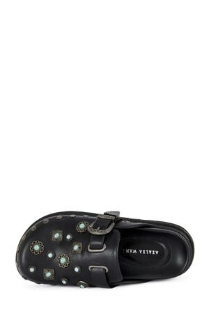 Women's Mavis Faux Leather Black Western Flatform Mules image number 4