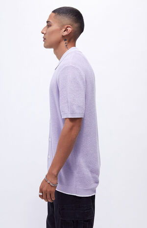 Lavender Open Knit Button Up Shirt image number 3