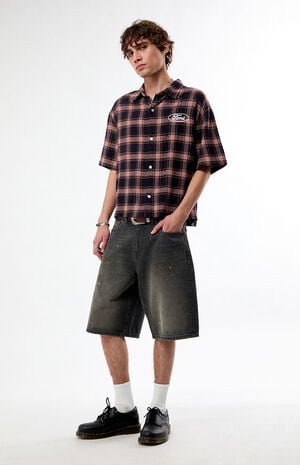 Dirty Black Wash Baggy Jean Shorts image number 1