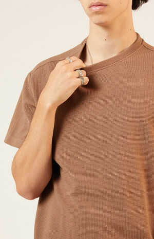 Brown Solid Waffle Knit T-Shirt image number 2
