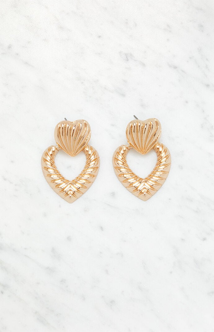 LA Hearts Ribbed Heart Drop Earrings