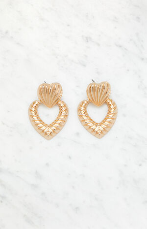 Ribbed Heart Drop Earrings image number 1