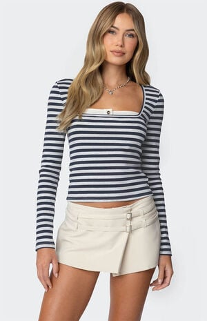 Buttoned Up Layered Striped Top image number 1