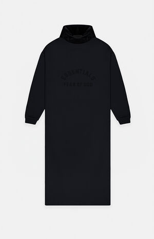 Women's Jet Black Nylon Fleece Hooded Dress image number 5