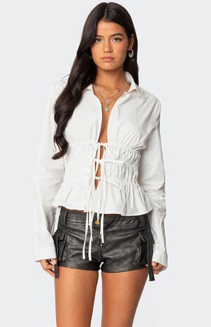 Sharon Collared Tie Front Top image number 1