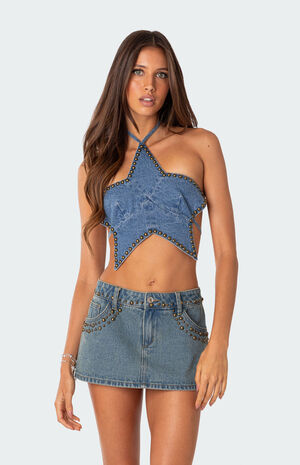 Starlet Studded Denim Crop Top image number 2