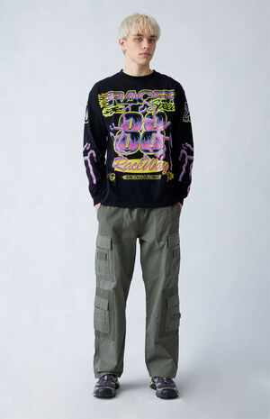 Olive Canvas Baggy Cargo Pants image number 1