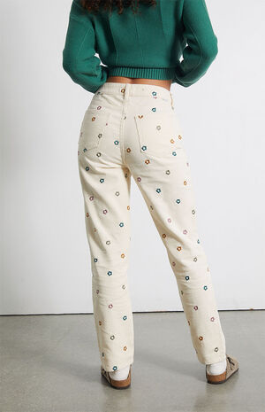 Flower Embroidered Corduroy Mom Jeans image number 6