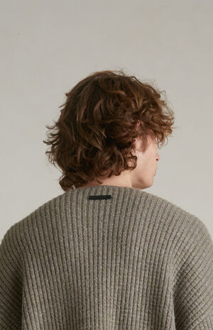 Heather Grey Heavy Waffle Knit Crew Neck Sweater image number 5