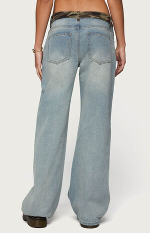 Camo Waist Low Rise Baggy Jeans image number 3