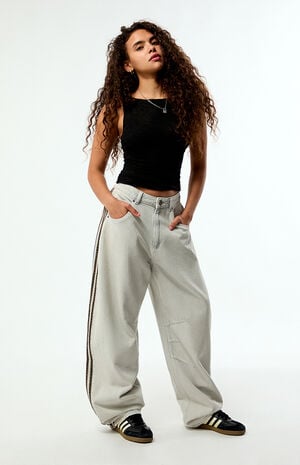 Gray High Waisted Barrel Jeans image number 1