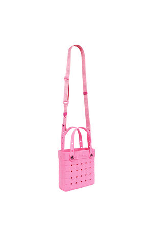 Pink Small Woven Crossbody Tote Bag image number 5