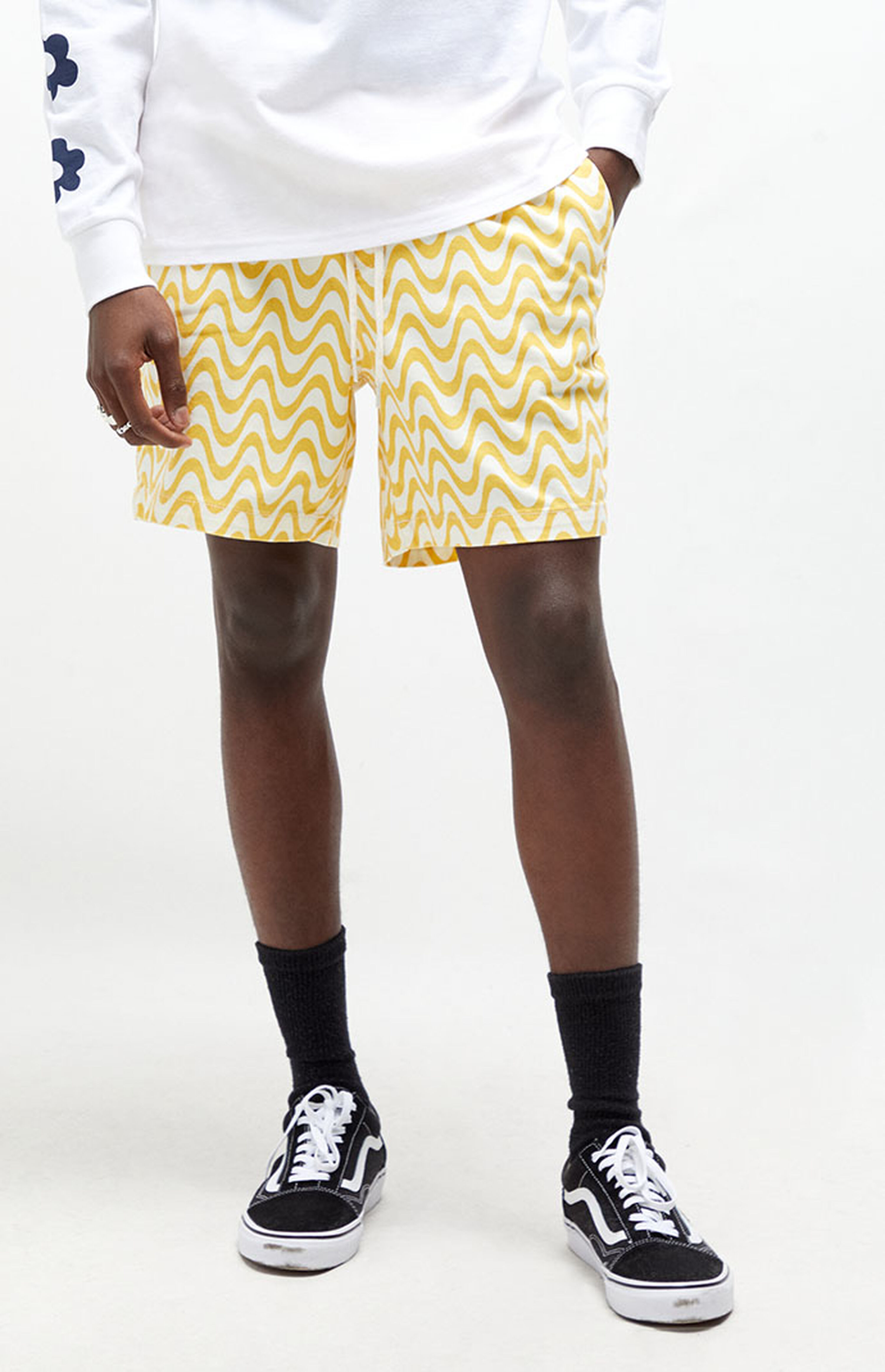 PacSun Yellow Wave Twill Volley Shorts PacSun