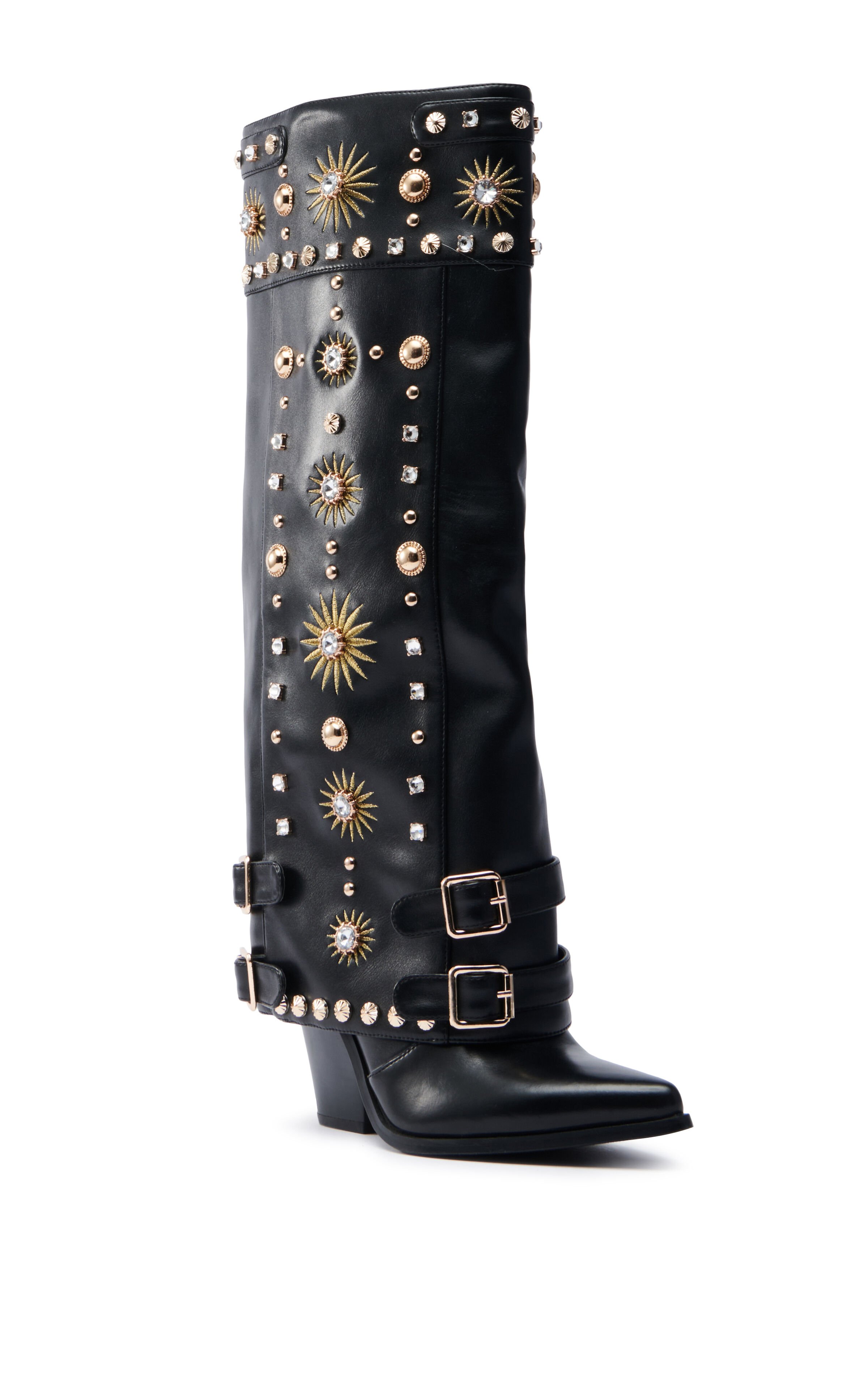 AZALEA WANG Women's Mahmoud Black Sunburst Foldover Boots