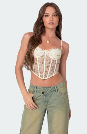 Embroidered Sheer Lace Corset image number 1