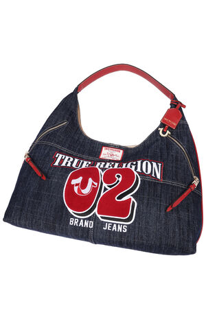Varsity Logo Dark Denim Hobo Bag image number 7