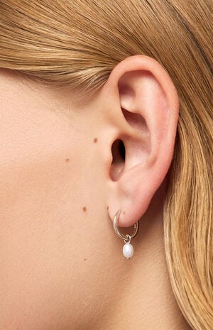 Frida Silver Pearl Huggie Hoop Earrings image number 3