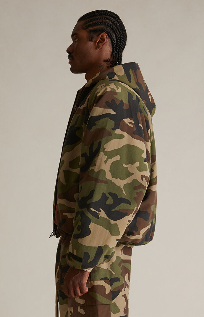 Fear of God Essentials Woodland Camo Military Hooded Jacket PacSun