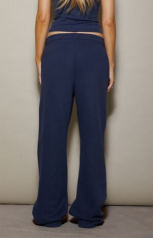 Navy Ultra Soft Fleece Core Washed Baggy Sweatpants image number 4