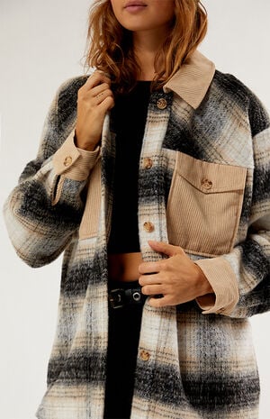 Plaid Contrast Shacket image number 2