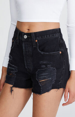 501 Black Ripped Denim Shorts image number 2
