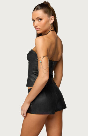 Jessica Cupped Faux Leather Strapless Top image number 3