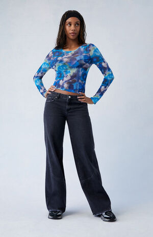 Black Seamed Low Rise Baggy Jeans image number 2