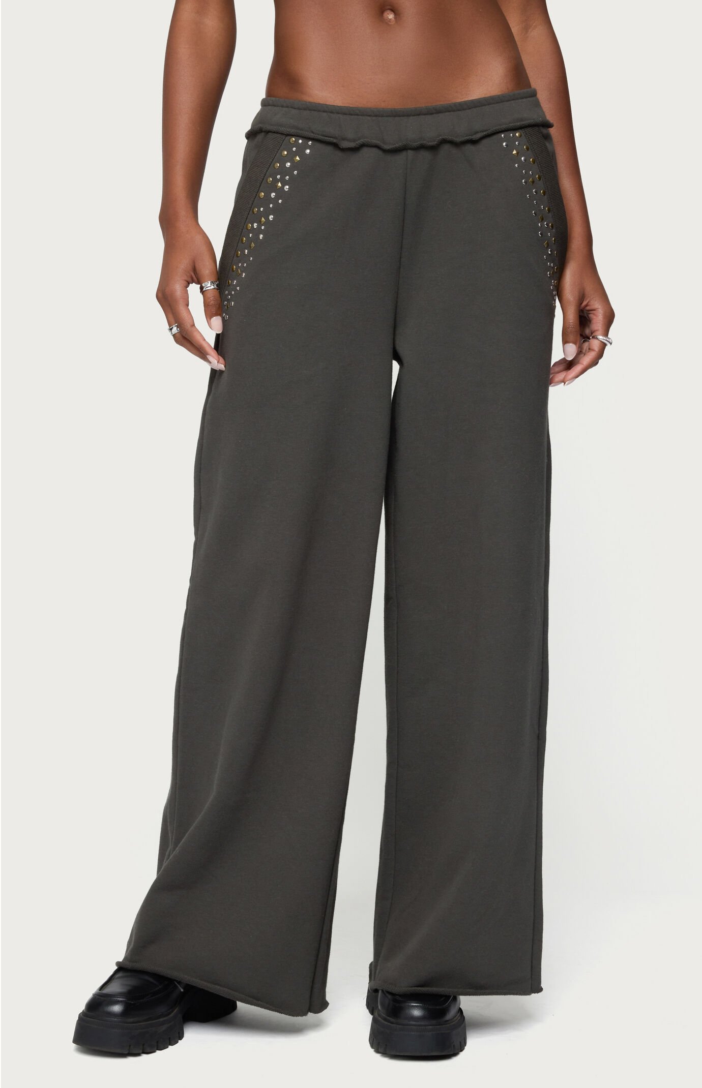 Edikted Wrenn Studded Wide Leg Sweatpants