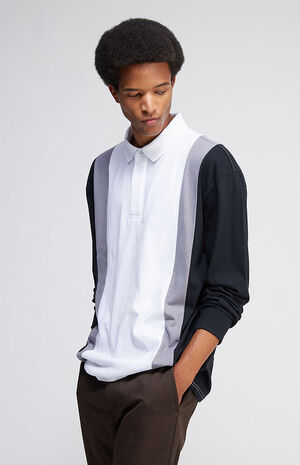 White & Black Colorblock Long Sleeve Rugby Shirt image number 2