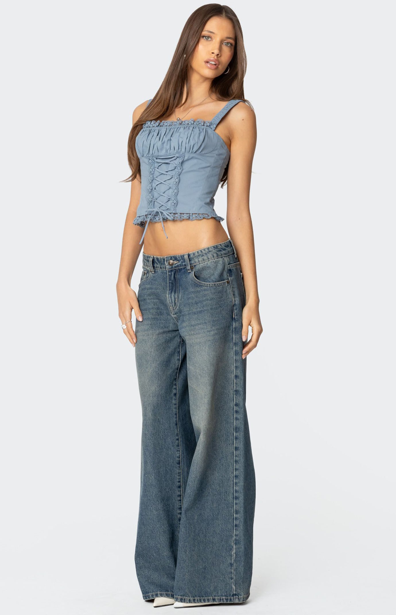 Edikted Juliet Ruched Lace Up Corset | PacSun