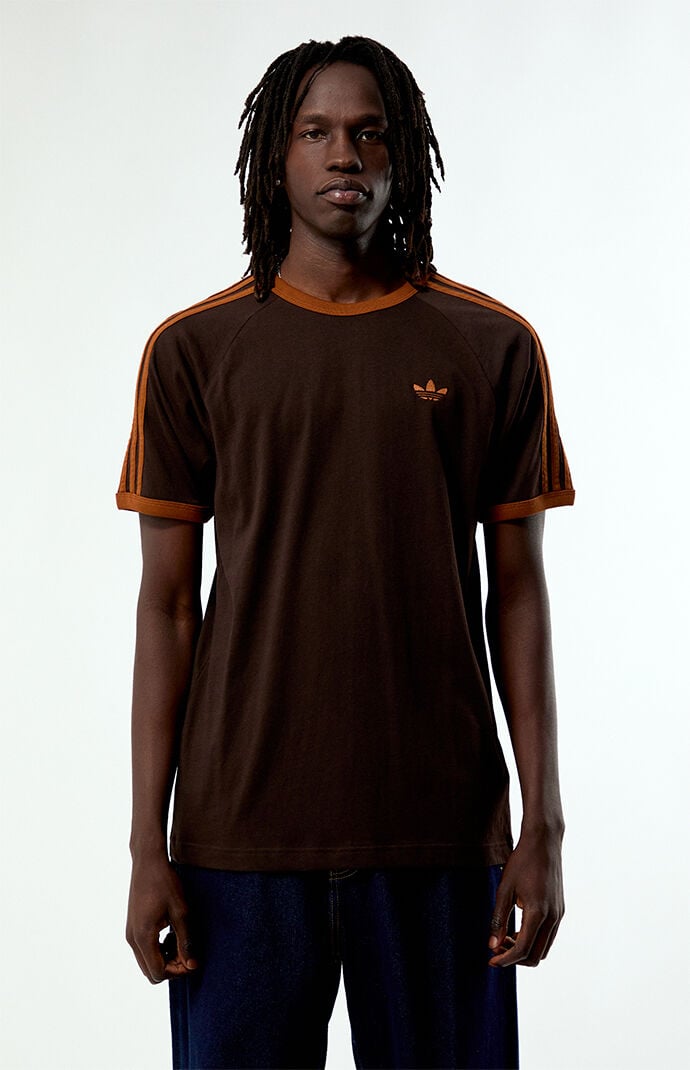 adidas Brown Three Stripes Ringer T-Shirt