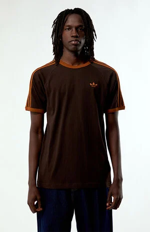 Brown Three Stripes Ringer T-Shirt image number 1