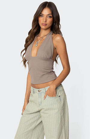 Mila Plunge Neck Halter Top image number 4