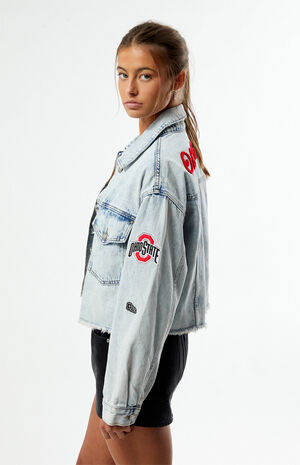 Ohio State Buckeyes Frayed Cropped Denim Jacket image number 3