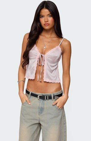 Backless Satin Effect Polka Dot Top image number 1