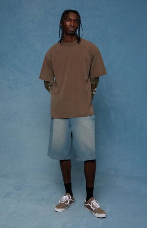 Washed&nbsp;Blue&nbsp;Fleece Baggy&nbsp;Sweat Shorts image number 2