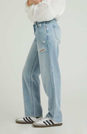 Jordyn Light Indigo Ripped Low Rise Straight Leg Jeans image number 3