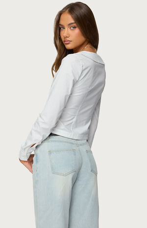 Scoop Neck Tailored Button Up Shirt image number 2