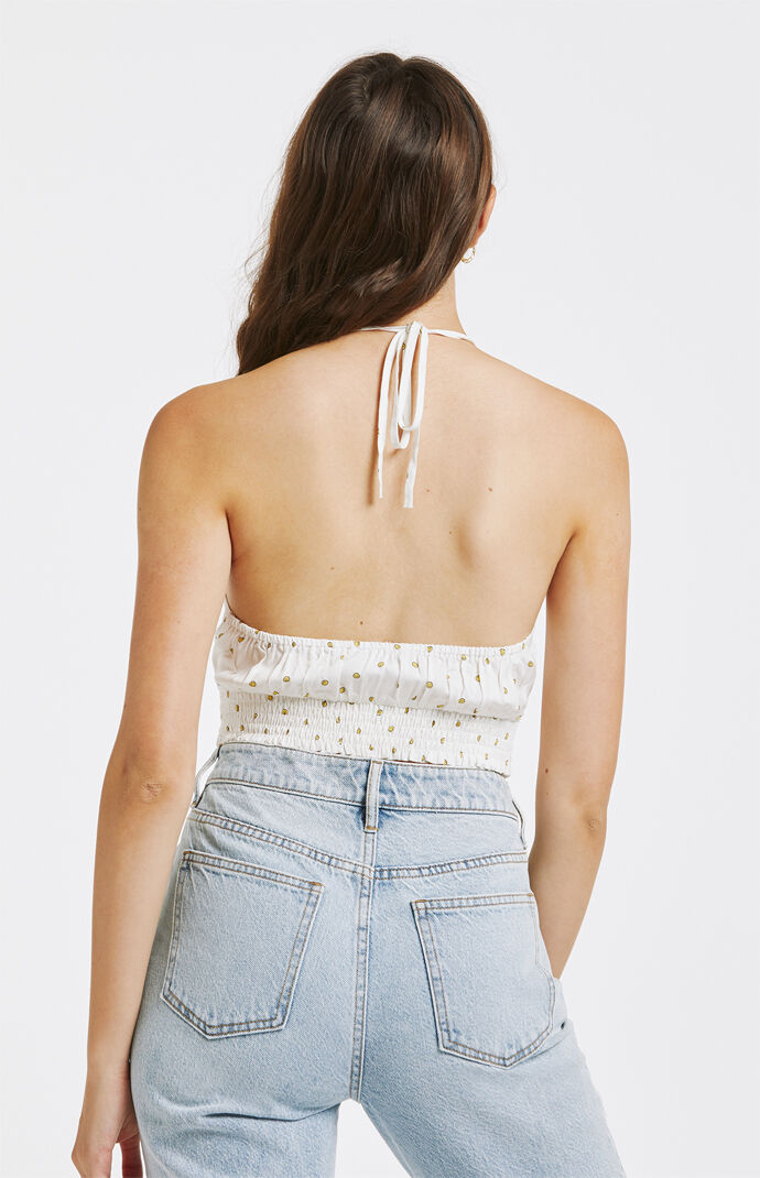Printed Smocked Waist Halter Tank Top