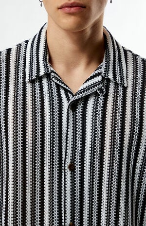 Black Striped Whirl Weave Camp Shirt image number 2