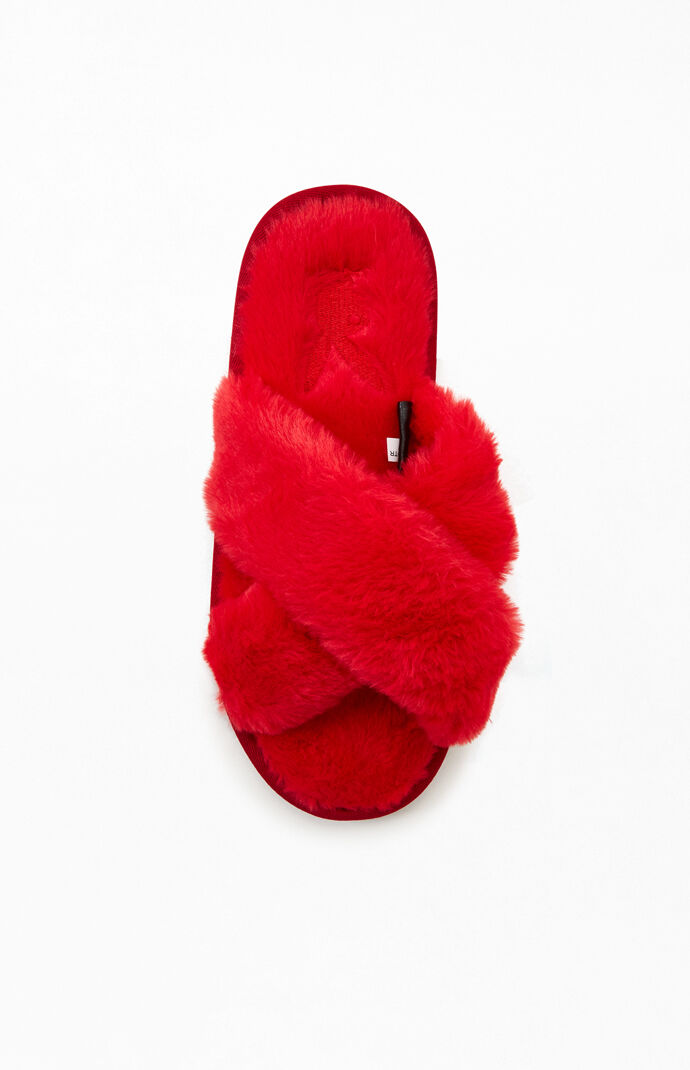 By PacSun Red Fuzzy Slippers